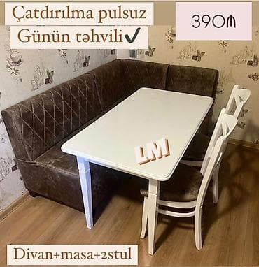 metbex ucun divanlar: 💫 Mətbəx dəsti Qiymət : 390₼ Divan:1.20x1.70 Masa: 70x1.20 +2stul📌 — 3