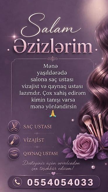 İş: Yaşıldərə ərazisində yerləşən gözəllik salonu üçün vakansiyalar: - — 1