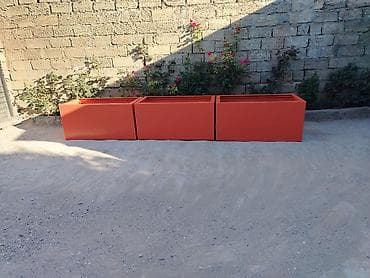 nar agacı: Metal çiçək/qazon yeşikləri – narıncı rəngdə, düzbucaqlı dizayn - — 4