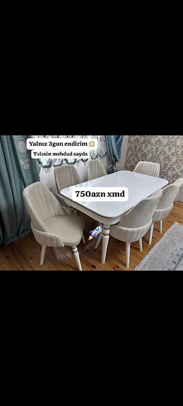 Qonaq otağı üçün, Dördbucaq masa, 6 stul