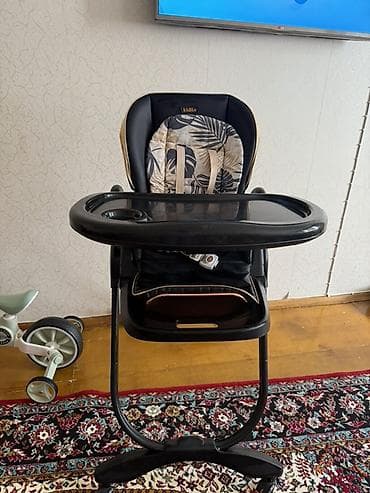 Uşaq yemək stulu – Kidilo - Rəng: qara (qızılı detallarla), tropik — 3