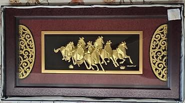 Satılır – 24K Gold Leaf dekorativ tablo (8 At Motivli) Evinizə və ya — 2