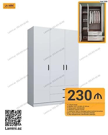seyf dolab: 3 qapılı dolab - Ölçülər: D 47 × H 200 × E 120 sm - Rəng seçimi — 1