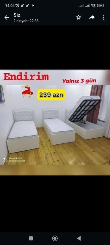 ucuz çarpayı: Yeni, Təknəfərlik çarpayı, Bazalı, Matras ilə, Siyirməsiz, Azərbaycan — 1