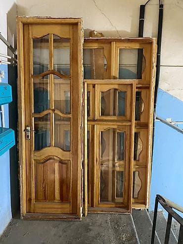 Taxta pəncərə və balkon qapısı dəsti - Material: təbii ağac (şüşəli — 3