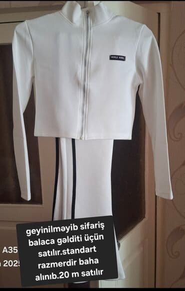 ağ sarucka: Məhsulların təsviri: 1) Ağ iki hissəli dəst - Üst: ağ, fermuarlı — 1