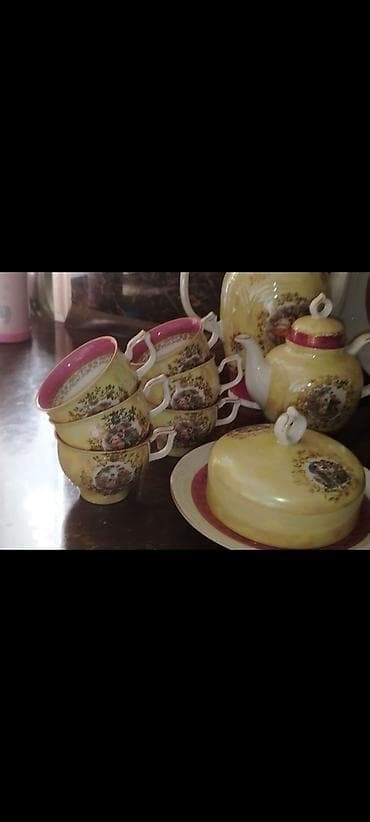 guler: Çay dəsti, rəng - Sarı, Farfor — 1