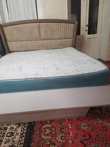 embavud yataq mebelləri: Yataq dəsti – taxta karkaslı çarpayı və ortopedik döşək IKINEFERLIK — 1