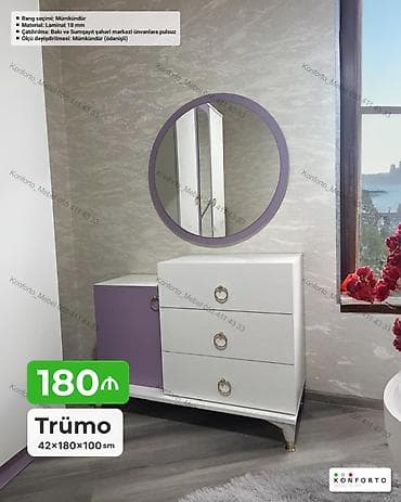 taxta komod: Trümo – 42×180×100 sm - Dizayn: Ağ-bənövşəyi rəng uyğunluğu, dairəvi — 1