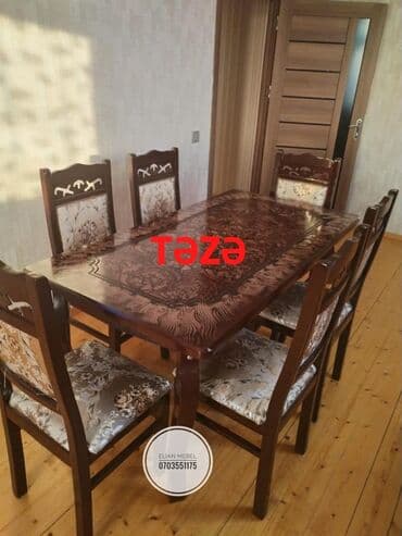 metbex stolu: Qonaq otağı üçün, Yeni, Açılmayan, Dördbucaq masa, 6 stul — 1