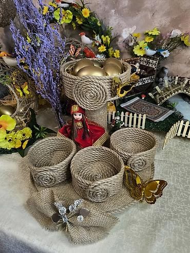 dekor soba: Novruz temalı əl işləri və dekor kompozisiyaları - Jut iplə toxunmuş — 6
