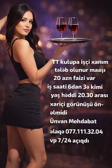 ev təmizlik işləri: Hostes, qeydiyyatçı tələb olunur, 18-29 yaş — 1