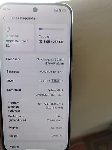 panel radiator: Oppo Reno 14 F, 256 GB, rəng - Mavi, İki sim kartlı — 5