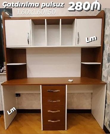 ofis levazimati: Masaüstü rəfli iş masası - Ölçü: 1.60 x 1.60 / 50 sm - Material — 1