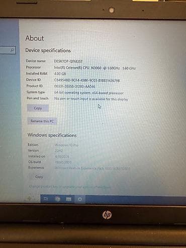 Elektronika: HP noutbuk Texniki göstəricilər: - Prosessor: Intel Celeron N3060 — 1