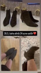 bot zara: Qadın botları – qəhvəyi süet material, nazik daban (təxminən 5–6 sm) — 1