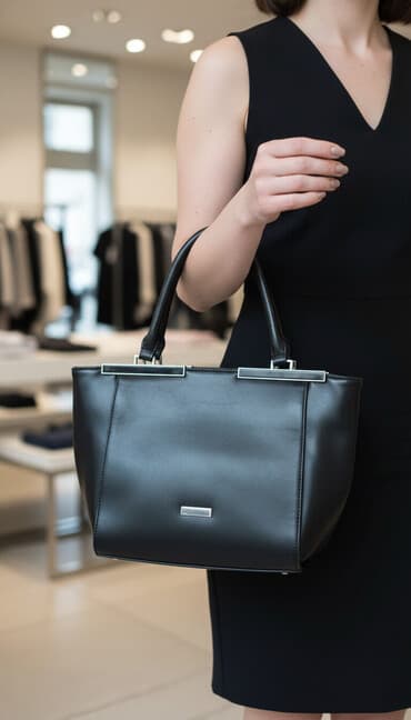 ağ qadın cantaları: Qara rəngli, dəri materialdan hazırlanmış qadın çantası gündəlik — 1