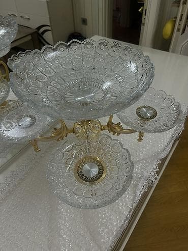 qizil qablari: Kristal meyvə və şirniyyat stendi – 5 Gozlu teze hecbir defekti — 3