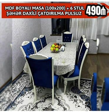 metbex masası: Qonaq otağı üçün, Yeni, Açılmayan, Dördbucaq masa, 6 stul — 3