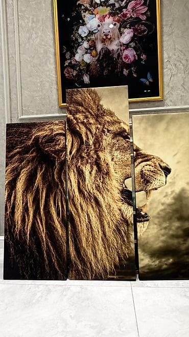 papaq səkli: Üç panelli dekorativ tablo – “Şir” motivi - Dizayn: Profildə sağa — 1