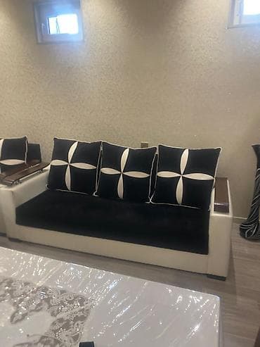 ucuz divan kreslo: Qonaq otağı dəsti – 1 divan + 2 kreslo - Rəng: qara-ağ kombinasiyası — 2