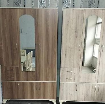 Yeni, 3 qapılı, Güzgülü, Qəhvəyi, Taxta, Açılan, Düz dolab