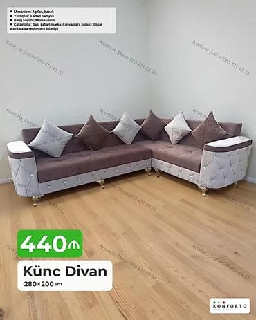 Künc divan – 280×200 sm - Mexanizm: Açılan, bazalı (yataq funksiyalı