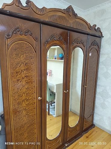 balkon skaflari: 4 qapılı, Güzgülü, Qəhvəyi, Taxta, Açılan, Düz dolab — 1