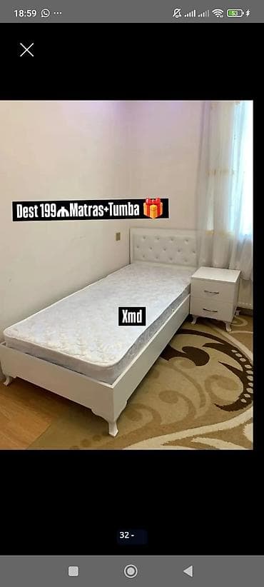 tumbalar: Məhsul: Tək nəfərlik çarpayı dəsti Tərkib: - Ağ rəngdə tək çarpayı — 1