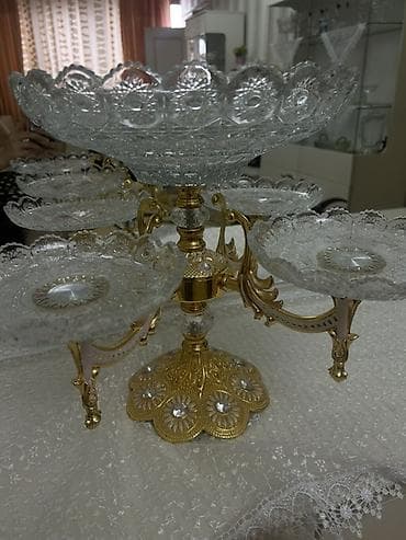 qizil qablari: Kristal meyvə və şirniyyat stendi – 5 Gozlu teze hecbir defekti — 1
