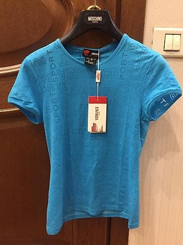 versace boyunbağı: Versace Sport qadın T‑şortu - Rəng: parlaq mavi - Üstündə relyef — 1