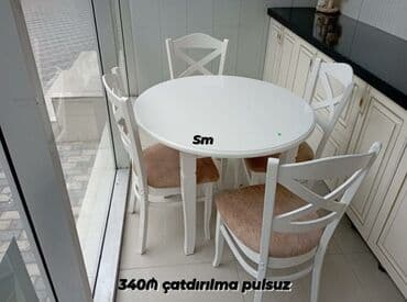 Masa və oturacaq dəstləri: Mətbəx üçün, Yeni, Açılmayan, Yumru masa, 4 stul — 1