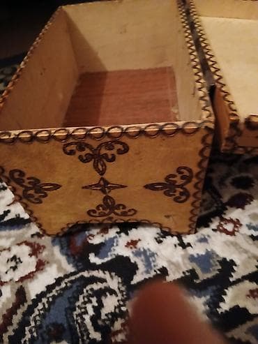 nur corek zavodu: Taxta dekorativ sandıq/qutu - Material: təbii taxta, əl işi naxışlı — 4