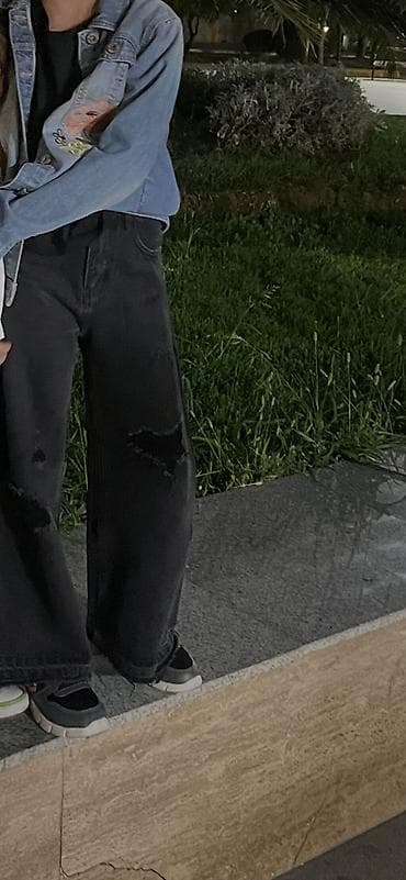 Qızlar üçün cins şalvar – 7-8-9 yaş - Rəng: qara - Kəsim: geniş