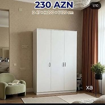 Ağ rəngli 3 qapılı geyim şkafı - Ölçülər: Dərinlik 47 sm × Hündürlük