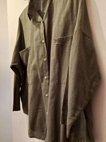 geyim kisi: Oversize qadın köynəyi – zeytun/xaqui yaşıl rəngdə - Model: düyməli — 5