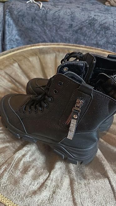 deri plas: Qara dəri qadın botları - Model: Yarımboğaz, şnurlu - Rəng: Qara - — 3