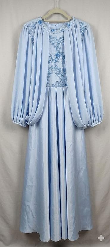 yun don: Açıq mavi rəngdə zərif ziyafət/libas. - Uzun model, axıcı ətək kəsimi — 1