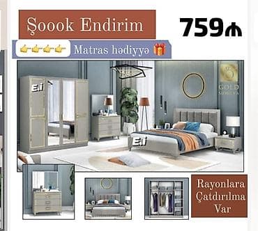Yataq otağı dəsti – cəmi 759₼ Dəst tərkibi: - Taxt (200×160 sm) — 3