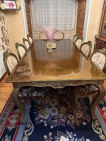 Stol-stul dəsti - Klassik üslubda, bəzək naxışlı massiv taxtadan