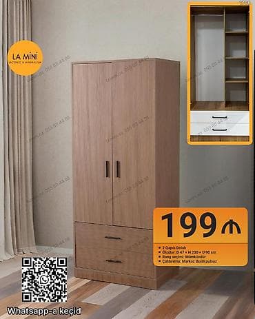 islenmis dolab satilir: 2 qapılı şkaf – LA MiNi - Ölçülər: Dərinlik 47 sm × Hündürlük 200 sm × — 1