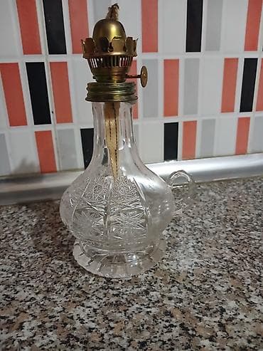 Şüşə korpuslu, fitilli klassik kerosin lampası - Material: qalın