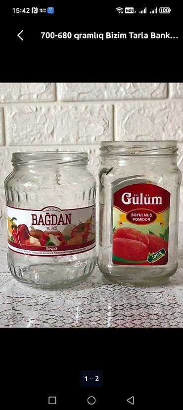 Şüşə bankalar - Həcm: təxminən 680–700 qramlıq - Qapaq növü: burma