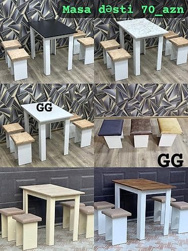 stol stul dəsti: Mətbəx üçün, Yeni, Açılmayan, Kvadrat masa, 4 stul — 1