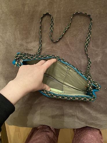 Türkmen el doxuma Etnik naxışlı çiyin çantası - Material: yumşaq