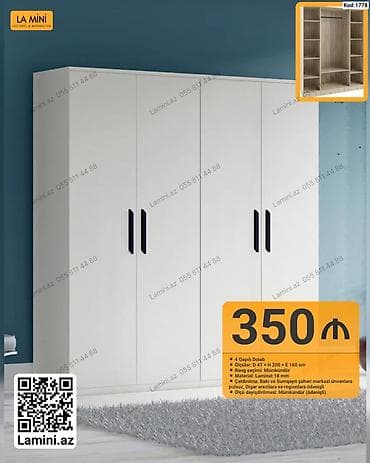4 qapılı dolab – Kod: 1778 - Ölçü: dərinlik 47 × hündürlük 200 × en