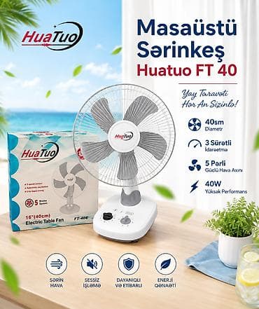 ventil: Masaüstü sərinkeş Huatuo FT 40 40sm 3 Sürətli 5 Pərli 45W . ❄️ — 1