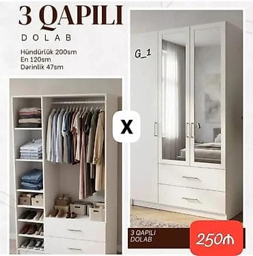 paltar dolab: 3 qapılı dolab. Ölçüləri: - Hündürlük: 200 sm - En: 120 sm - — 1