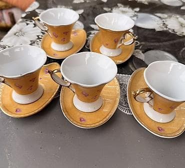 kofe adlari: Qəhvə dəsti, rəng - Sarı, Farfor, 5 nəfərlik — 1