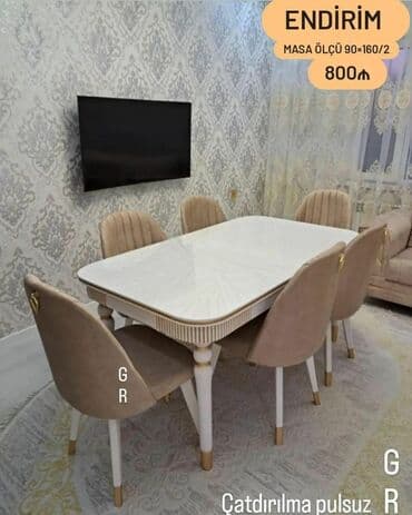 masalar ve stullar: Qonaq otağı üçün, Yeni, Dördbucaq masa, 6 stul — 15